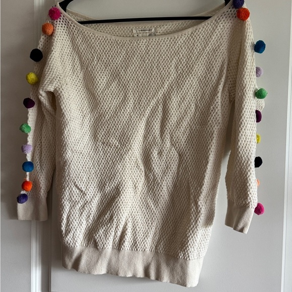Anthropologie Cream Sweater with Multicolor Pom-Poms - Picture 12 of 13